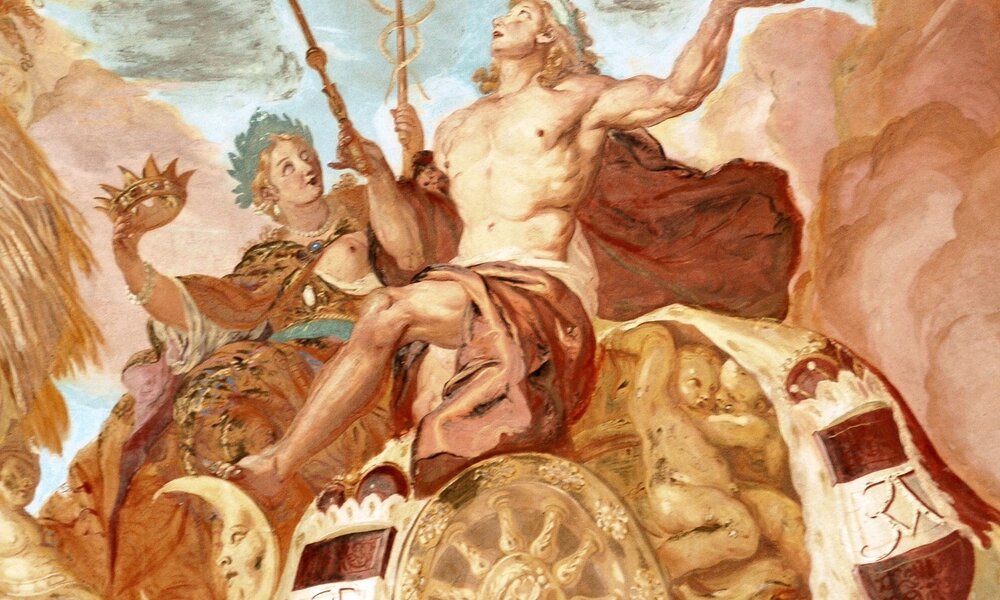 Alegorická postava génia Althannů - ústřední motiv fresky na klenbě sálu předků 