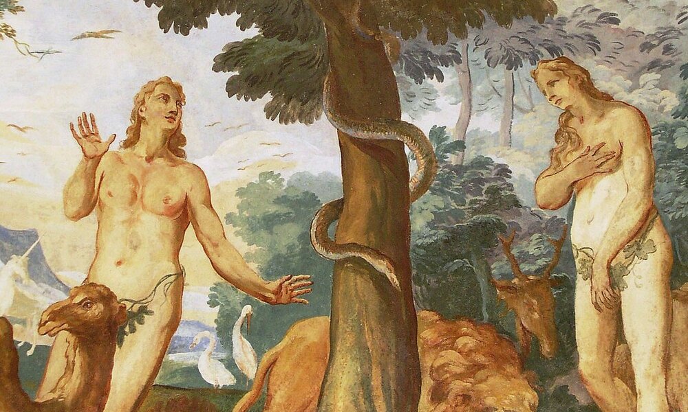 Adam a Eva z fresky nad jižním bočním oltářem