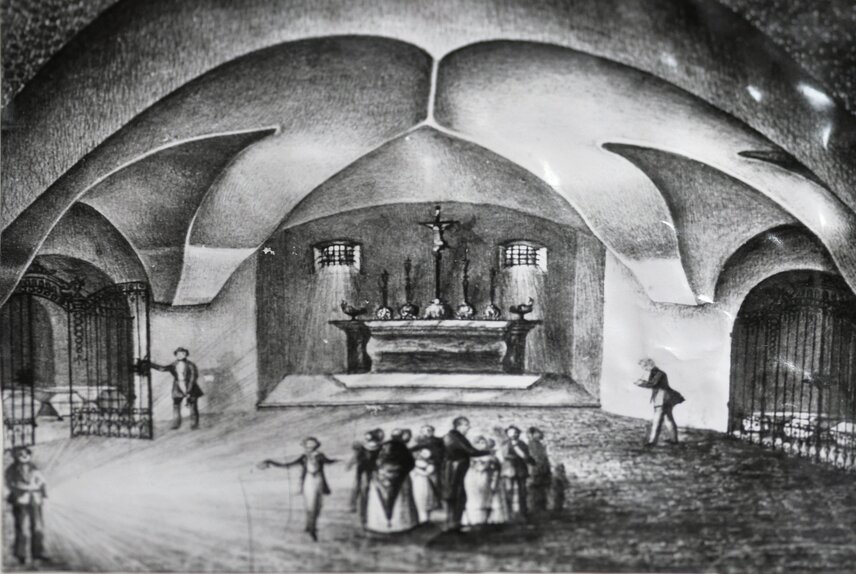 Hrobka pod kaplí, kresba z 2. 1/4 19. století